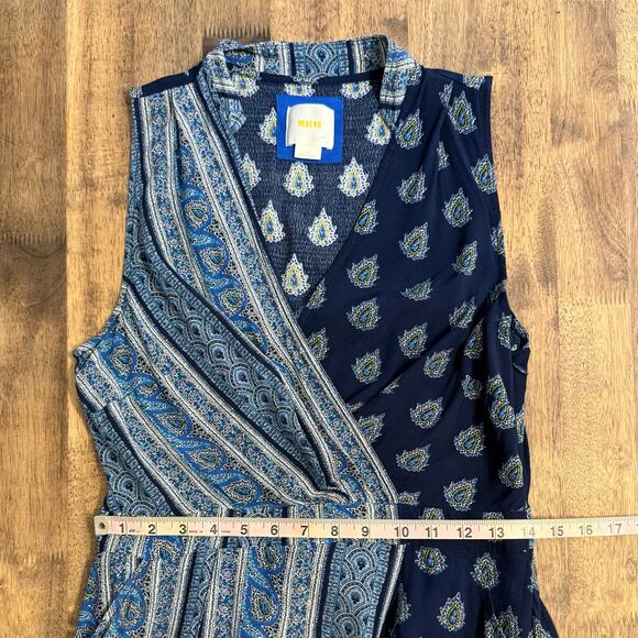 Maeve Anthropologie Eclipsed Wrap Dress Paisley Patchwork Blue Women’s Size 8 - Picture 8 of 11
